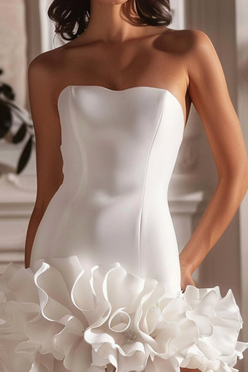 Strapless White Ruffled Short Homecoming Dress